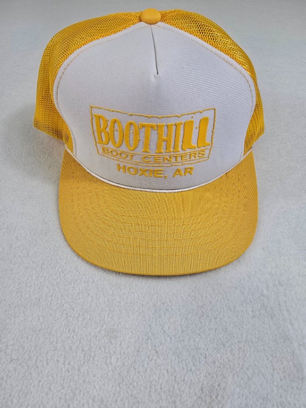 Vintage Boothill Boot Centers Hoxie AR Yellow Snapback Trucker Hat Medium/Large